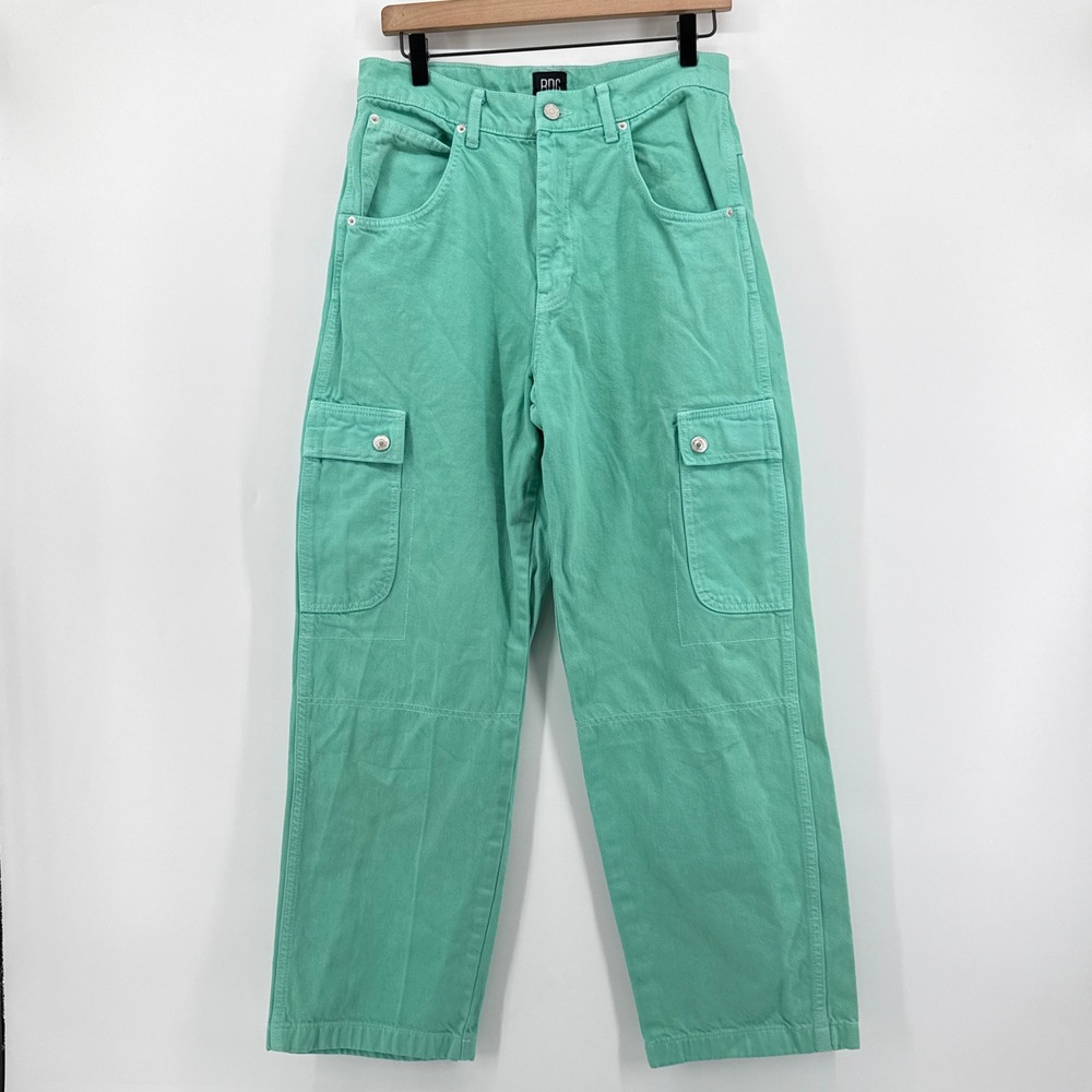 BDG Urban Outfitters High Waisted Cargo Pants Green Cotton Utility Wide Leg 27